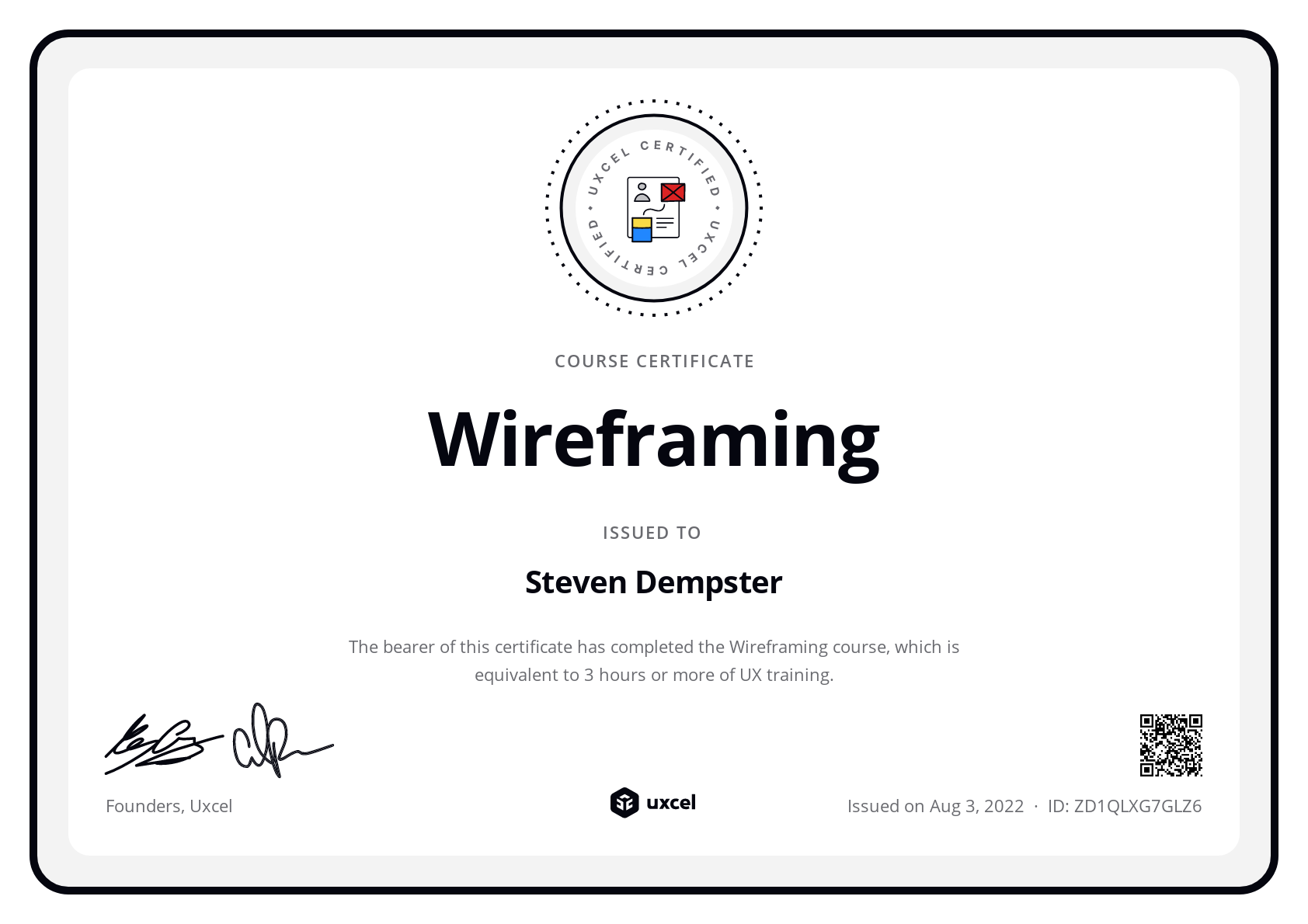 Steven Dempster's certificate